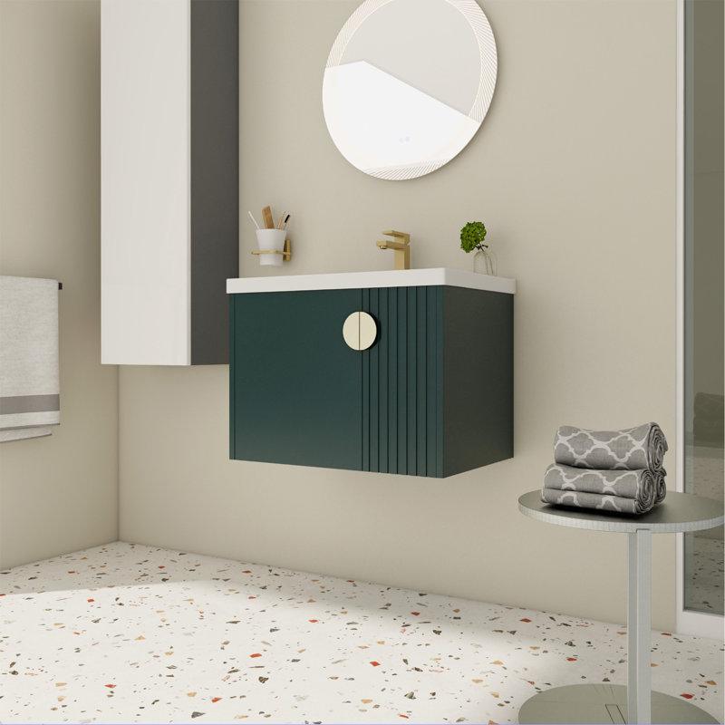 Meuble-lavabo de 28 po avec lavabo en céramique pour petite salle de bain, Vert