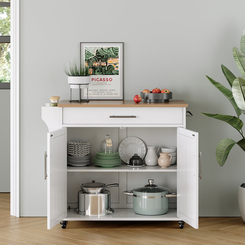 Premont Rolling Kitchen Island with Solid Wood Top, Green