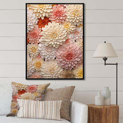 Zinnias beige minimalisme rose sur toile