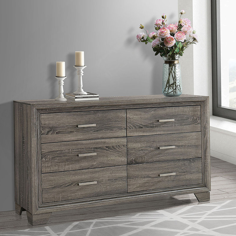Commode 6 tiroirs en chêne brun