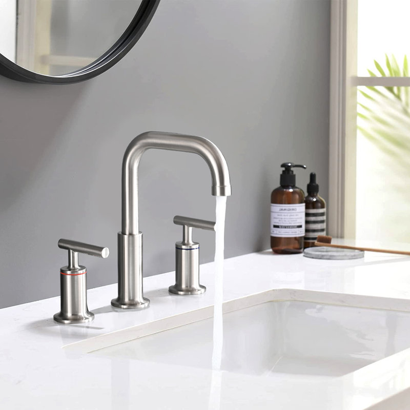 Widespread 2-handle Bathroom Faucet with Drain Assembly, Brushed Nickel