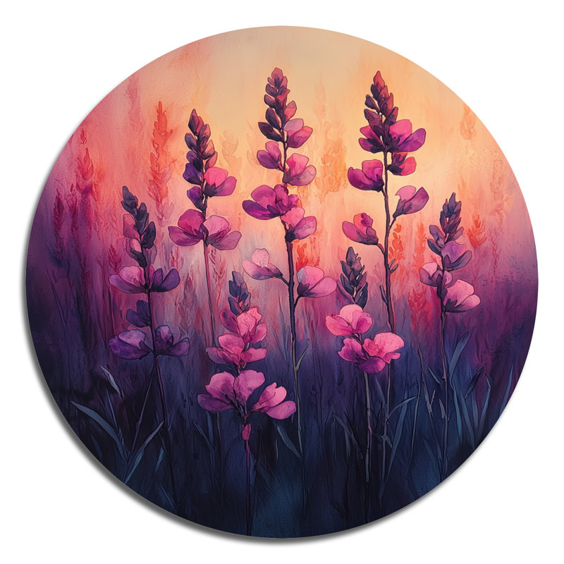 «The Expressionism Lavender Plants - Plants», art mural rond en métal traditionnel rose, H 23 po x l 23 po