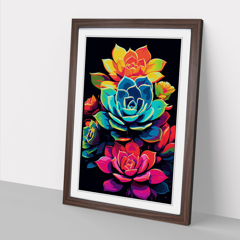 Succulent Pop Art - Framed Print, 64cm H x 46cm W x 2cm D, Walnut Framed