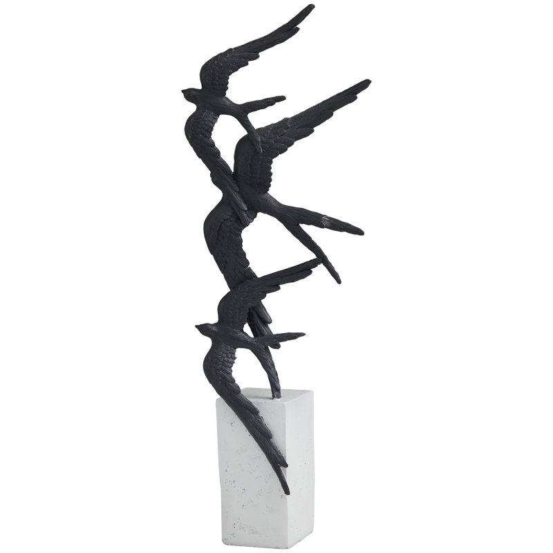 Polystone Bird Decorative Sculpture, Black/White, Three Bird