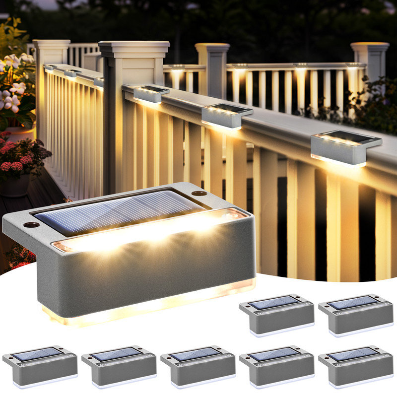 Stainless Steel Solar Powered Step Light Pack, Grey, Warm White