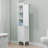 Benicio Freestanding Linen Accent Tower Cabinet with Faux Louvered Doors and Adjustable Shelf-857549542