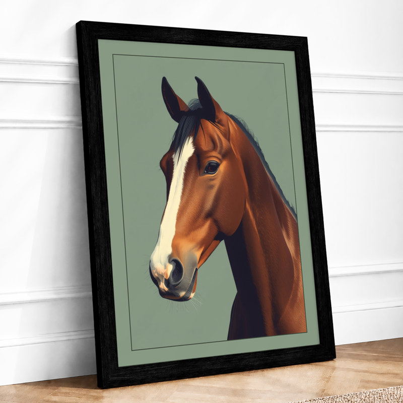 Bay Horse Portrait Modern - Framed Print, Black, A3 - 42.0 x 29.7 cm