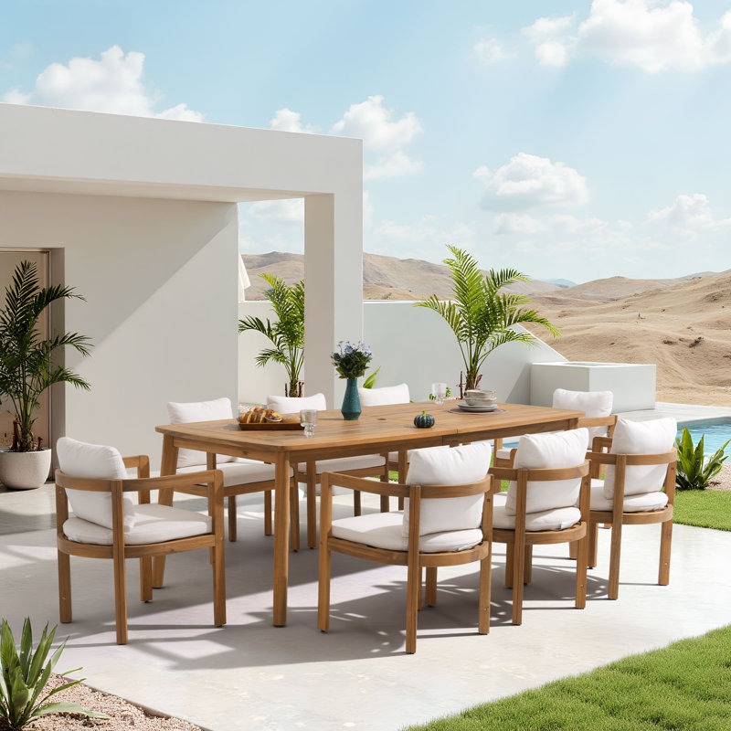 Patio 8-person Dining Set With Cushions, 30.1" H x 82.6" W x 39.3" D, 8