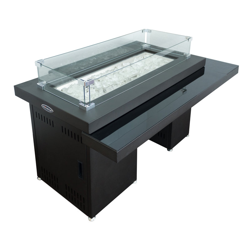 Black Steel Two-Tiered Gas Fire Pit Table