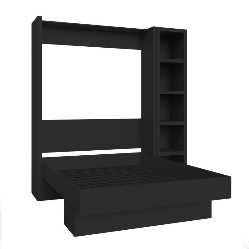 Easy-Lift Murphy Wall Bed with Bookshelf, Black, Full/Double