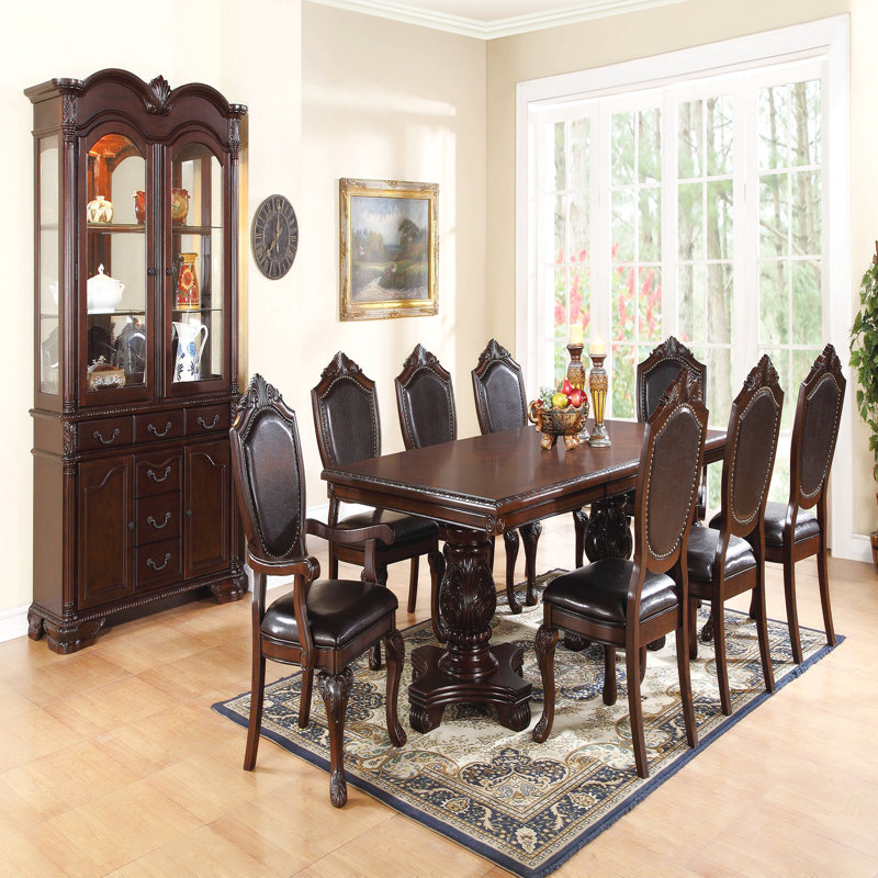 Formal Dining Room Table W Leaf Brown 1Pc Dining Table Only Double Pedestal Base Royal Rectangle Table