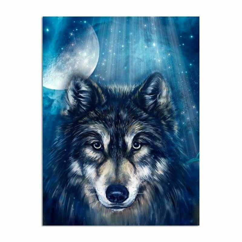 Leinwandbild Wolf bei Vollmond