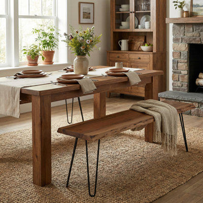 48" Acacia Wood Bench with Hairpin Legs