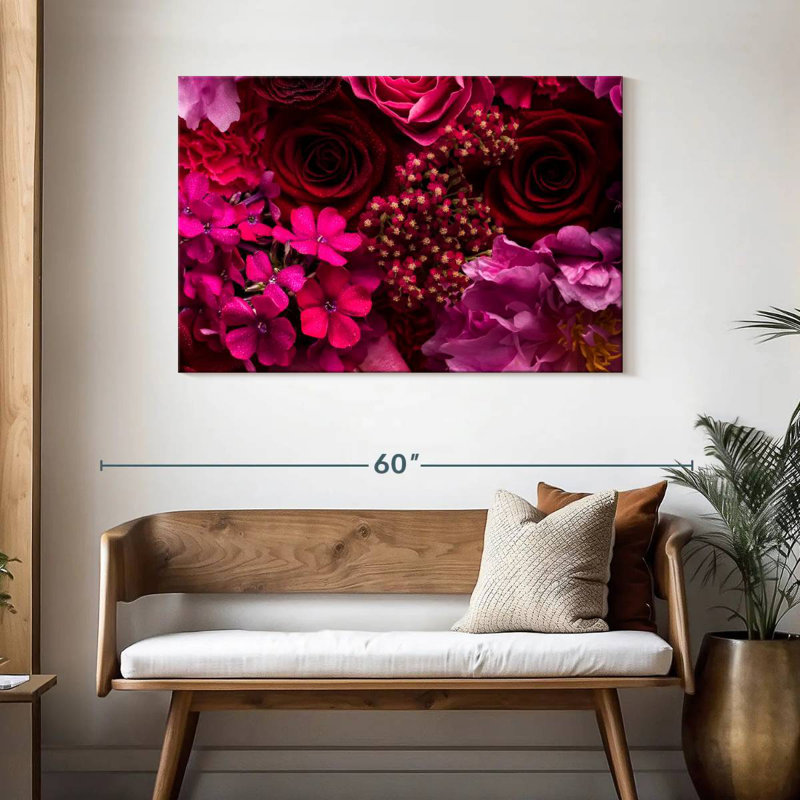 Harnek - fleurs rouges et roses, H 30 po x l 45 po