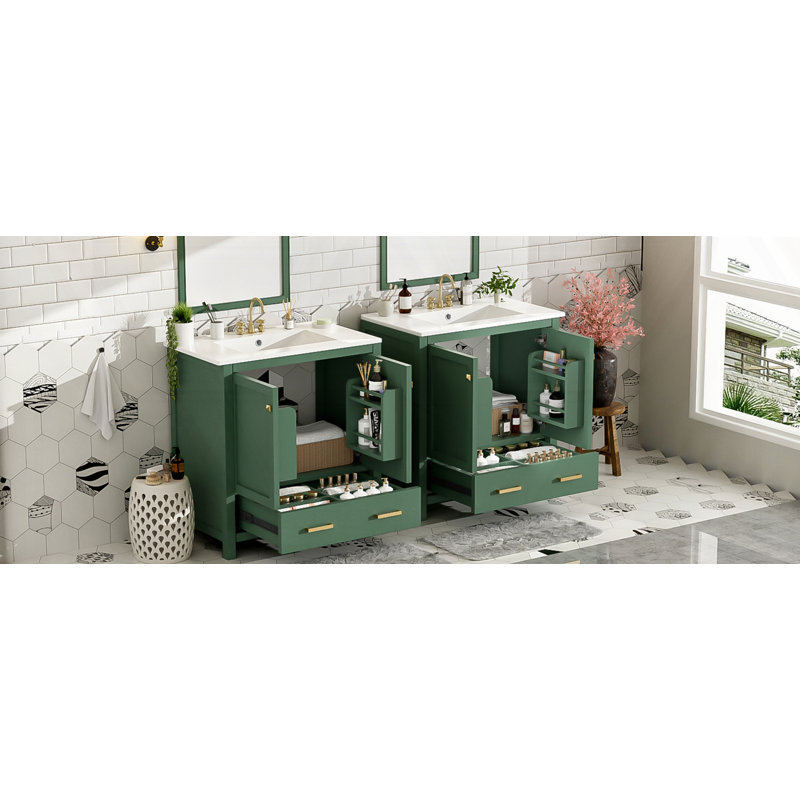 Ensemble de meuble-lavabo double 60 po, Vert, Or