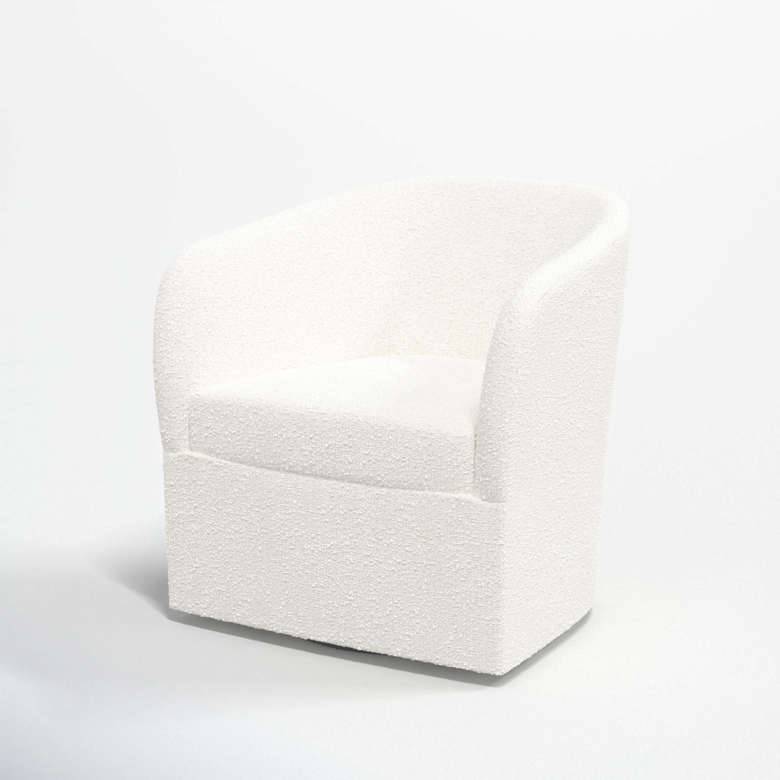 Lesia Upholstered Swivel Barrel Chair, Classic Snow Boucle