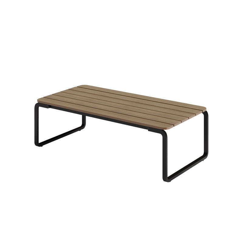 Rectangular Coffee Table with Slat Top & Aluminum Sled Base