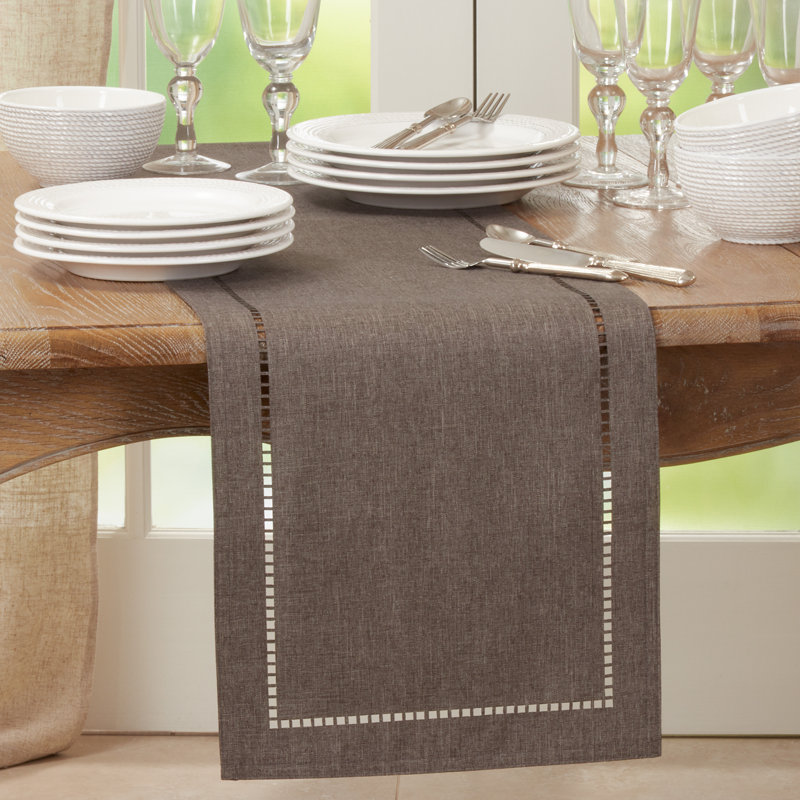 Neith Polyester Rectangle Table Runner, Charcoal, 72" x 14"
