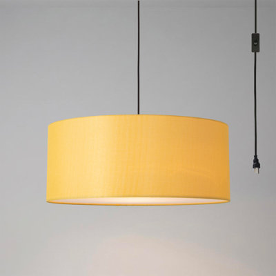 Stretch Swag Lamp, Mustard Linen Shade, Weathered Brass, for Living Room or Bedroom