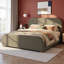 Structure de lit plateforme tapissier, mélange de lin vert avec tête de lit courbée, pieds en bois massif, aucun sommier tapissier requis, design minimaliste moderne pour la chambre à coucher, assemblage facile-1897755604