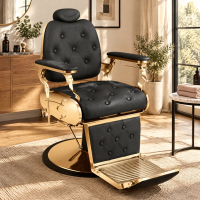 Retro Black &Gold 360 degree Rotate Salon Chair,Adjustable Height Reclining Barber Chair