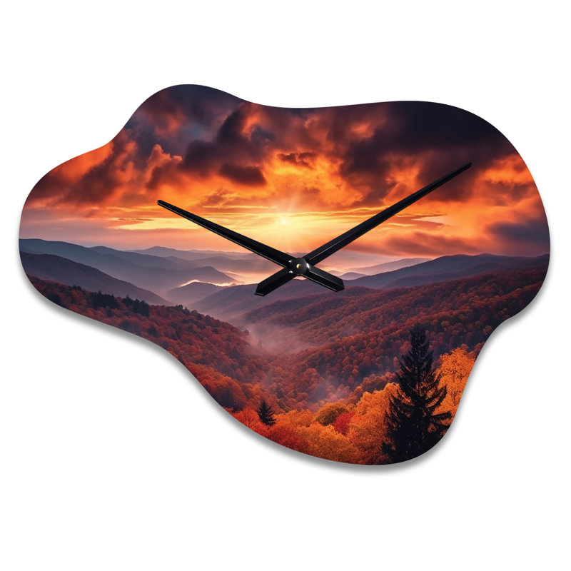 Horloge murale asymétrique en métal Tennessee Great Smoky Mountains Sunset I - Tennessee, Grand