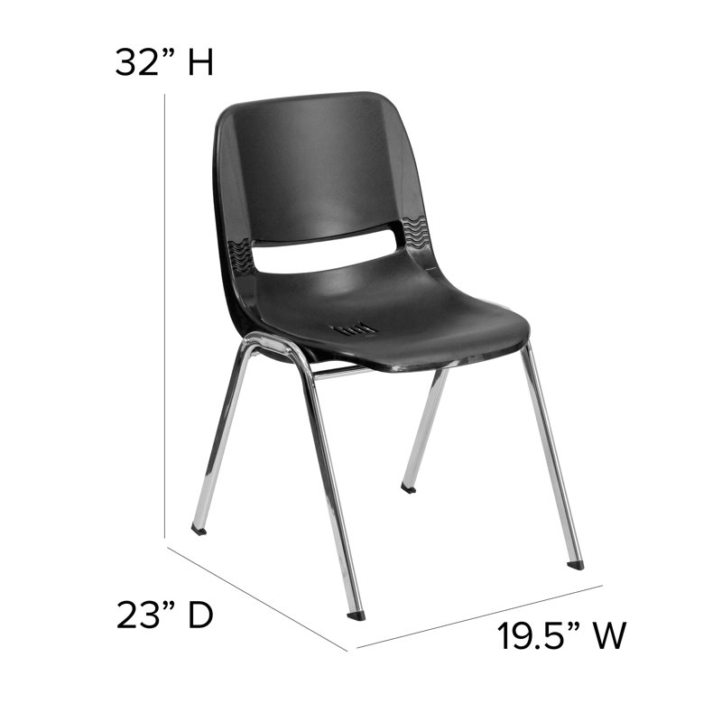 Black Ergonomic Stackable Chair with Chrome Frame