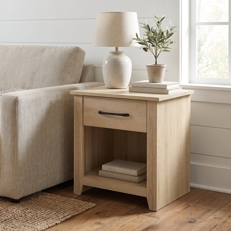 Walter 18.9" W x 20.3" H 1 Drawer Wooden Nightstand with Open Shelf, Oslo Oak