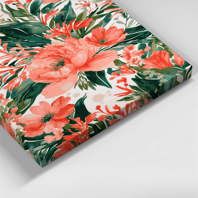 Aquarelle, art floral gris sur toile, H 24 po x l 36 po