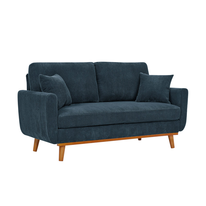 Narnclaedra 65'' Corduroy Square Arm Loveseat, Dark Blue