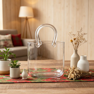 Glass Purse Vase For Flowers, Clear Bag Vase With Handle, Handbag Shape Decorative Flower Vase With Fish Bowl, Unique Centerpiece For Home Table Shelf Decor, Birthday Gift