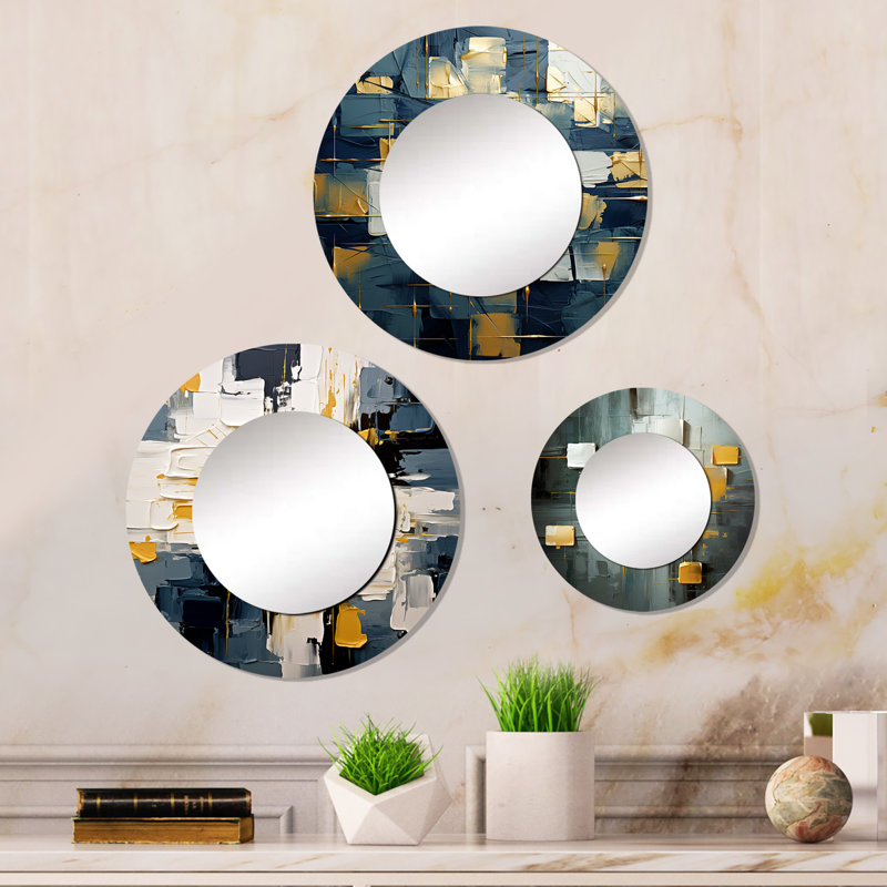 Keshia Metal Round Mirror, Yes To Everything Abstract Nova Blue