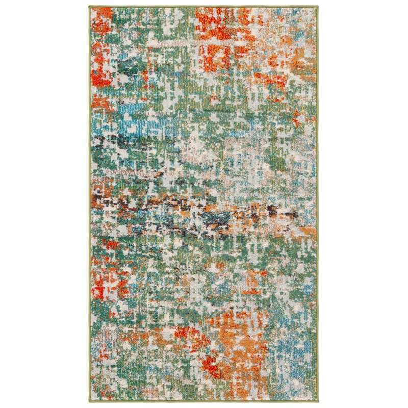 Green and Beige Abstract Hand-knotted Round Rug
