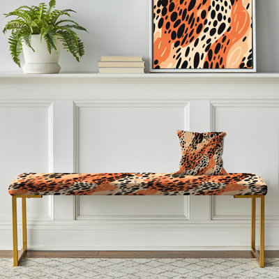 Sunset Colour Cheetah Spots - Animal Print Upholstered Gold Bench