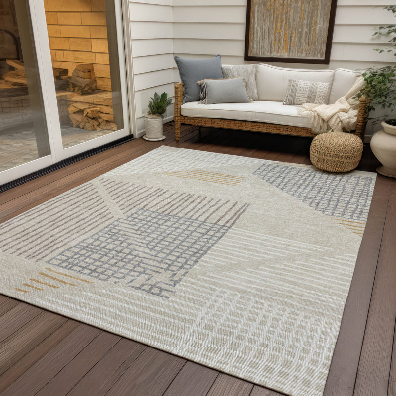 Machine Washable Indoor/Outdoor Hovey ACN2270 Stripes Rug, Rectangle 10' x 14'