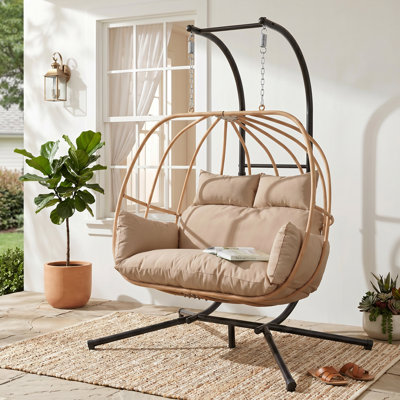 Balancelle pour 2 personnes Allenhurst avec support et coussin, balançoire intérieure et extérieure pour patio, porche et balcon
