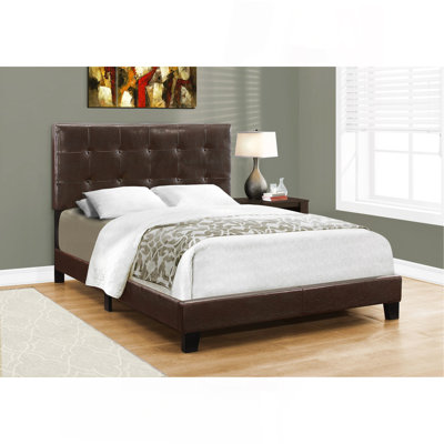 Bed, Full Size, Bedroom, Upholstered, Brown Leather Look, Transitional