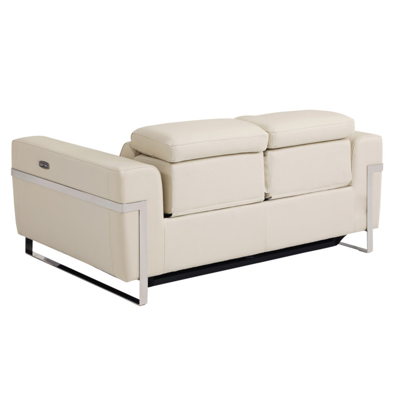 Global United Top Grain Italian Leather Loveseat With Power Recliner, Beige