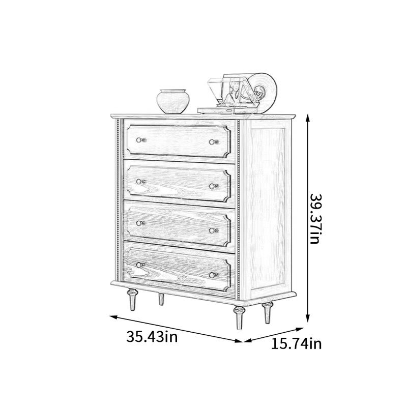 Armoire à 4 tiroirs avec rangement décoratif, 39.37" H x 35.43" W x 15.74" D