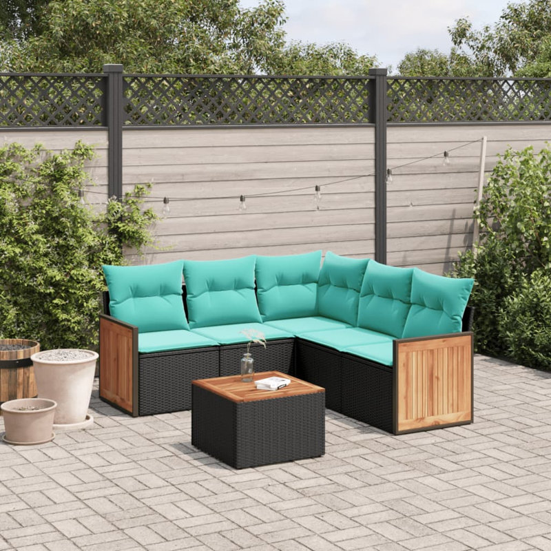  6 Piece Patio Sofa Set With Cushions Black Poly Rattan