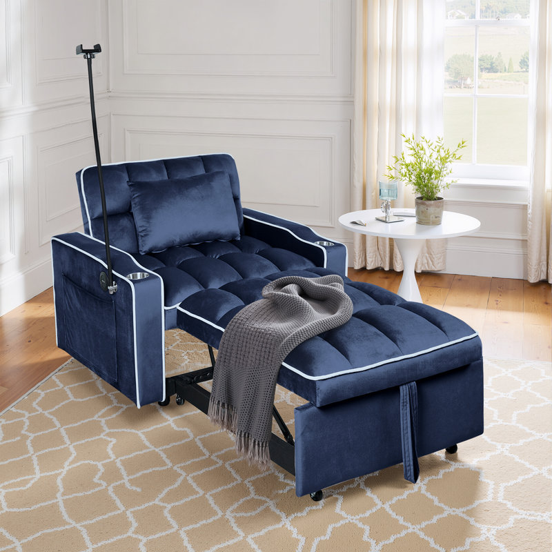 3-In-1 Convertible Futon Sofa Bed Chair, Multi-Functional Sleeper Chair Bed With Pull Out Couch And Adjustable Backrest, Modern Velvet Chaise Lounge Armchair For Living Room Bedroom