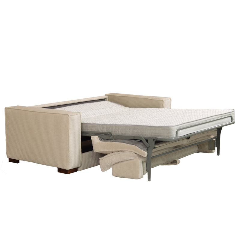 Maximina Sleeper Sofa with Mattress in Corduroy Fabric, Beige