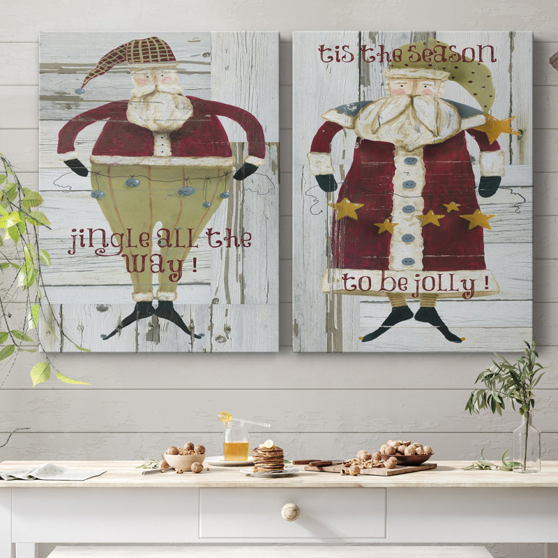 Jingle Santa - ensemble de 2 reproductions, Pas de tapis, H 12 po x l 16 po x P 1 po, Toile tendue