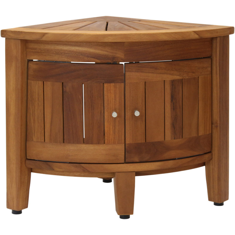 Banc de douche en coin en teck 15,5 "avec tablette et portes avant Kai