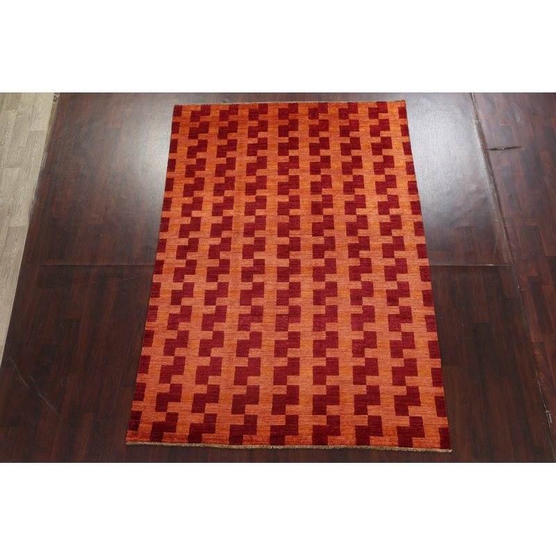 Tapis oriental unique en laine noué à la main style contemporain Gabbeh Kashkoli 6 pi 7 po x 9 pi 6 po