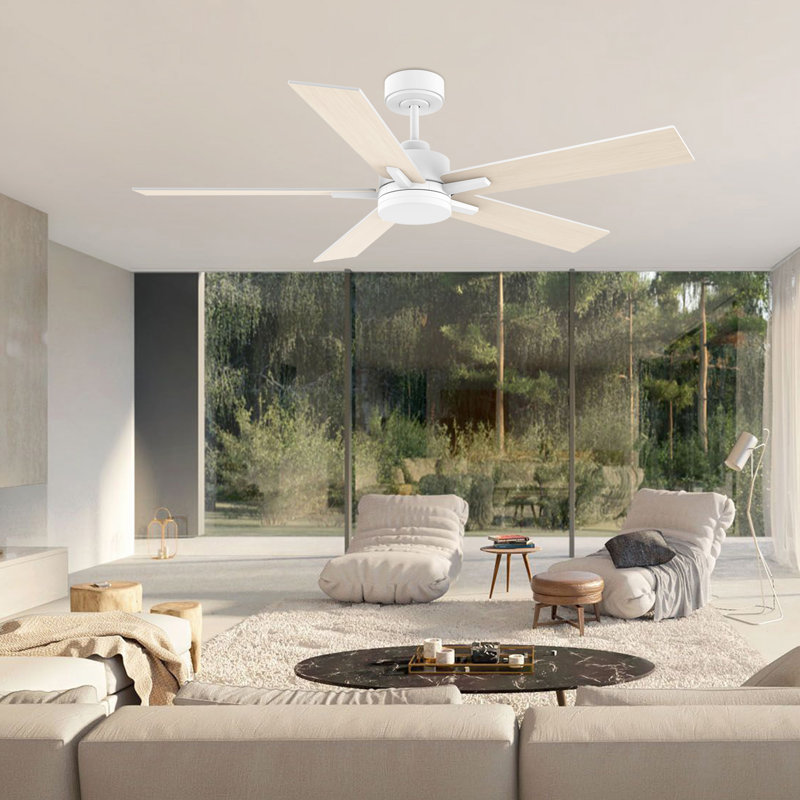 Ventilateur de plafond moderne à 5 pales avec lumières, télécommande et contrôle Alexa, moteur à courant continu silencieux, à intensité variable, intérieur extérieur