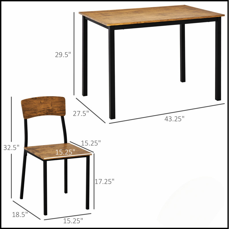 Ensemble de table de salle à manger 5 pièces pour 4 personnes, conception compacte avec charme rustique moderne et fabrication robuste