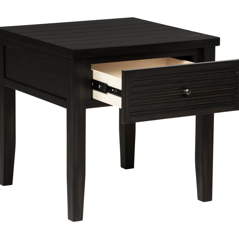 Table de bout carrée avec tiroir simple, finition vieillie et bois franc d'ingénierie, pour espaces côtiers 1 placage de pin, pieds en bois massif, durabilité, style de vie idéal