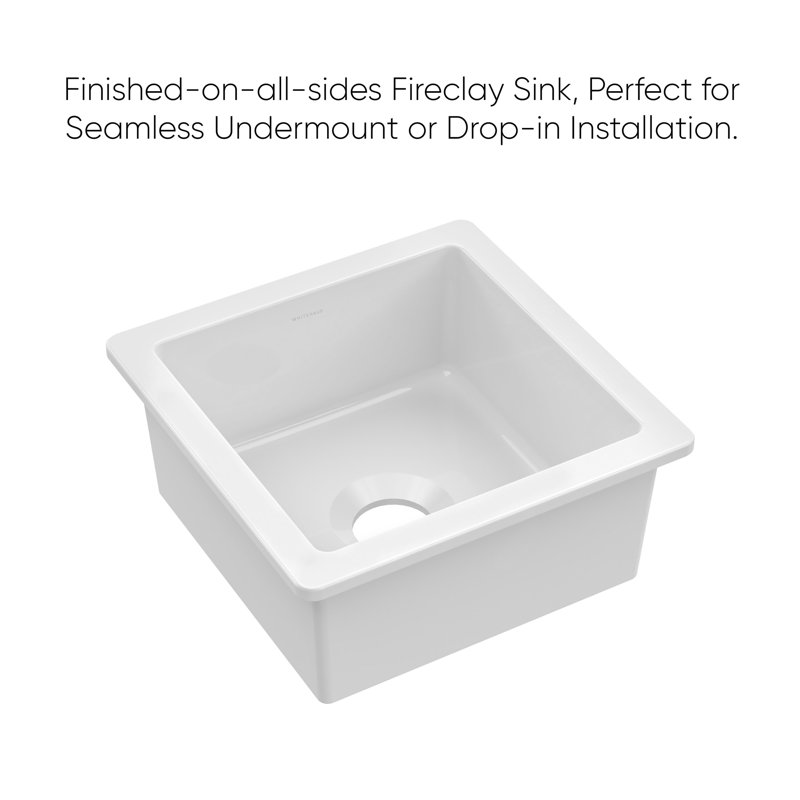 Whitehaus Collection Undermount Single Bowl Fireclay Kitchen Sink with Stainless Steel Grid, 9" H x 18" L x 18" D