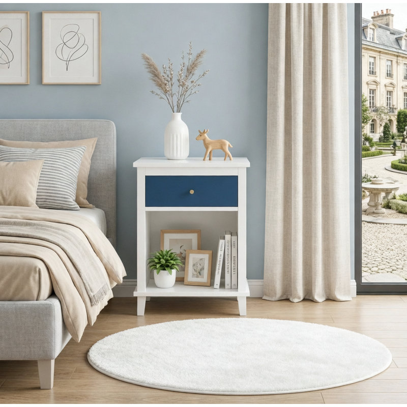 Table de chevet robuste en bois avec tiroir et tablette pour enfants et adultes, Navy